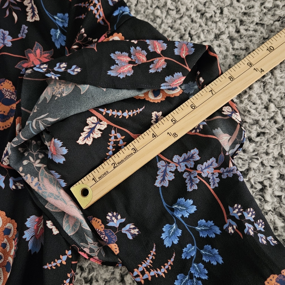 Ella Moon One Shoulder Mini Dress Large L Floral Ruffle Bow Tie Neck Blue Pink - Picture 15 of 15